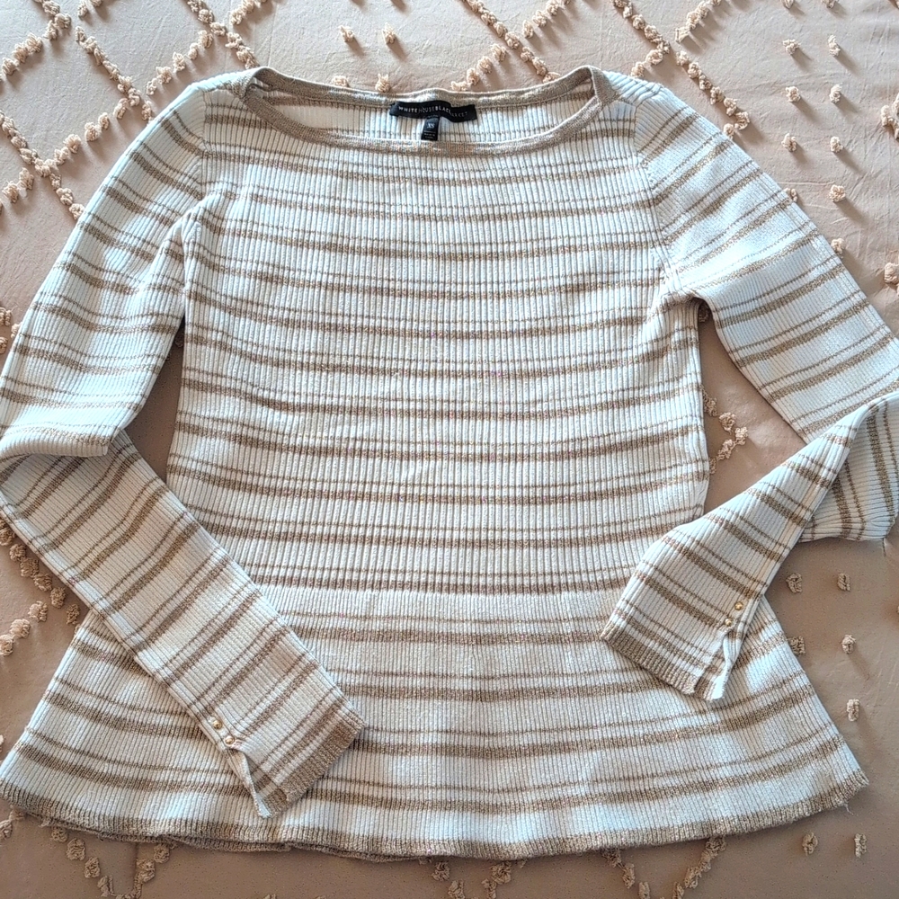 White House Black Market cream and gold striped sweater.